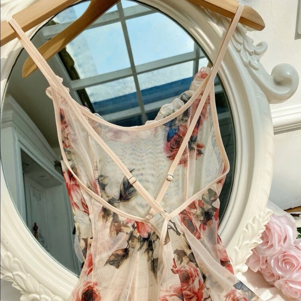 Floral slip dress lingerie sheer transparent open back rose flower Strap - Picture 4 of 5